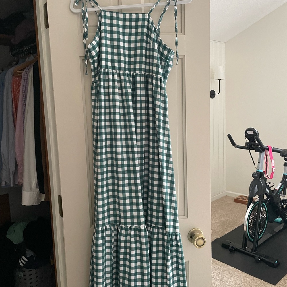 Green Gingham Midi Dress